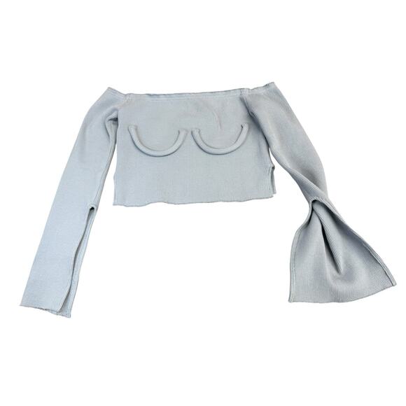 Orseund Iris Bustier Off Shoulder Ribbed Knit Sweater Top Blue M Cotton Blend - Picture 4 of 12